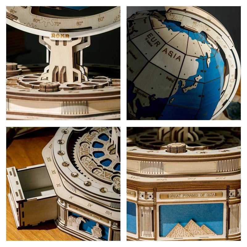 ✨ Regalo premium | Puzzle 3D Globo Terrestre – Modello in Legno da Costruire con 567 Pezzi