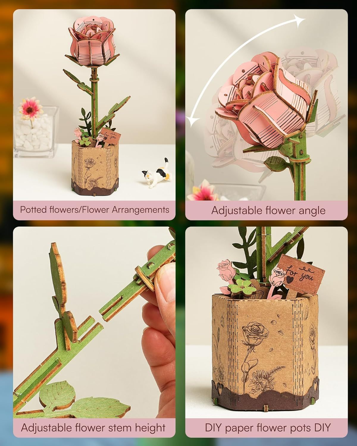 ✨ Regali premium | Fiori in Legno – Puzzle 3D Decorativo Fai-da-te per Casa e Regalo