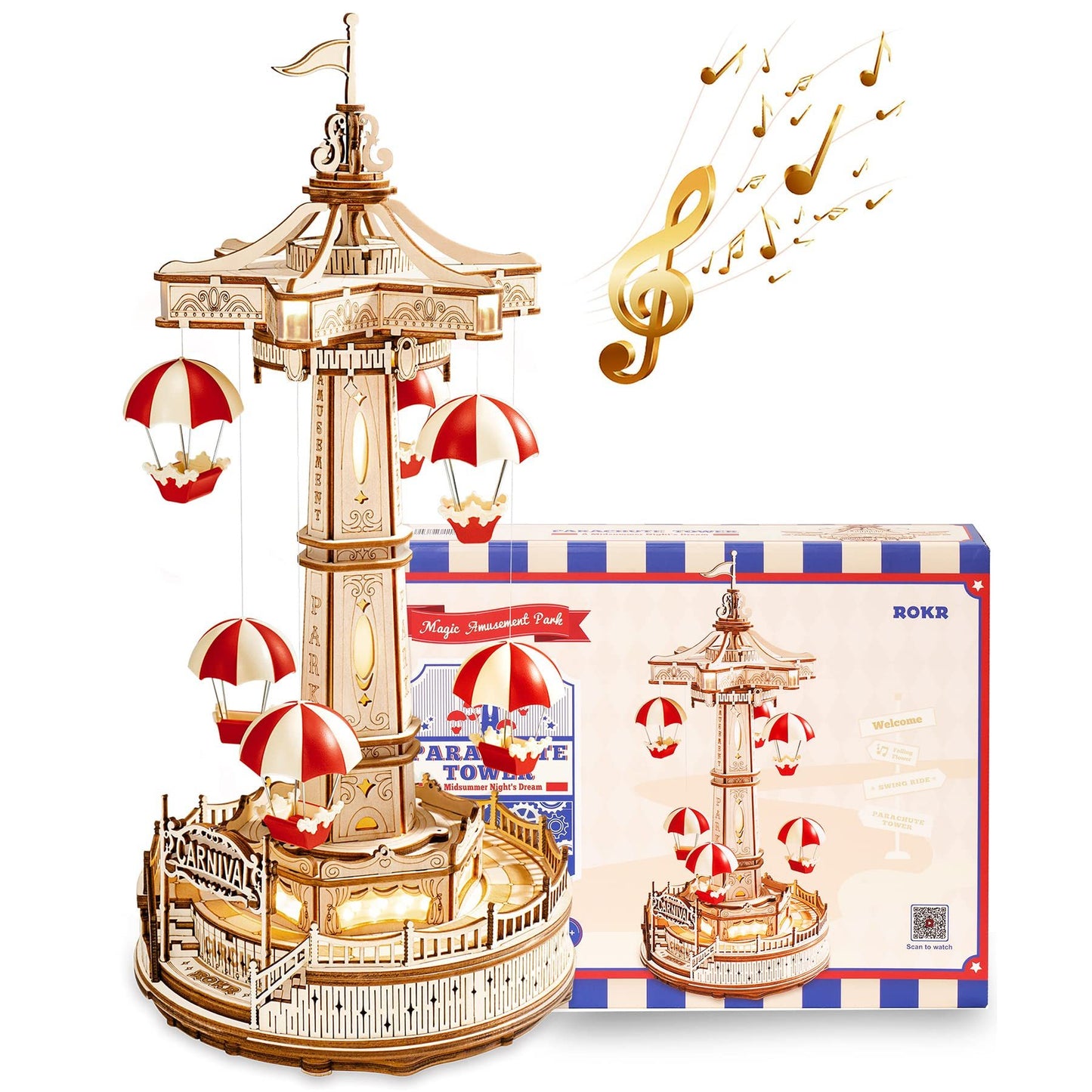 ✨ Regalo premium | Torre Paracadute – Puzzle 3D Musicale in Legno da Costruire
