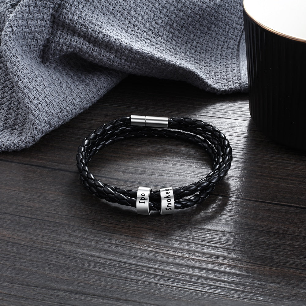 Bracciale Uomo Personalizzato – Con Perline Incise in Acciaio Inossidabile