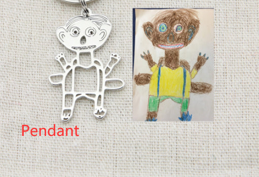 Collana Personalizzata con Disegno Bambino – Ciondolo in Acciaio Inox con Arte Infantile per Mamma o Famiglia
