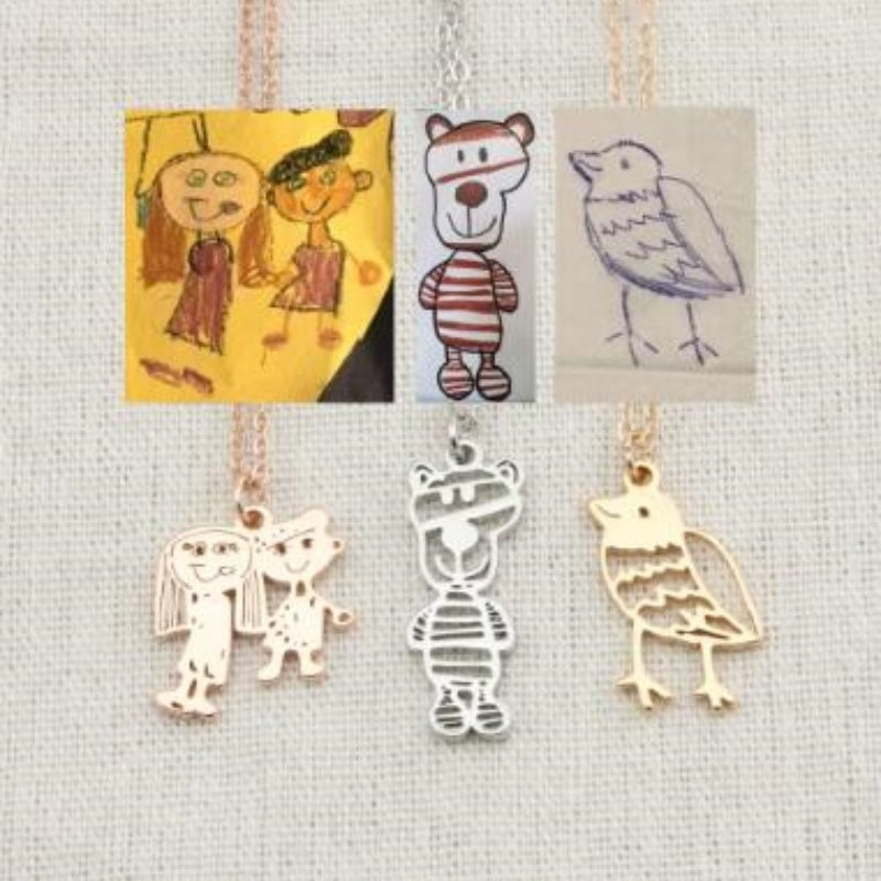 Collana Personalizzata con Disegno Bambino – Ciondolo in Acciaio Inox con Arte Infantile per Mamma o Famiglia