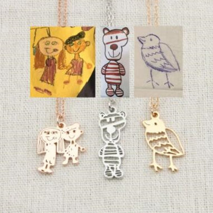 Collana Personalizzata con Disegno Bambino – Ciondolo in Acciaio Inox con Arte Infantile per Mamma o Famiglia