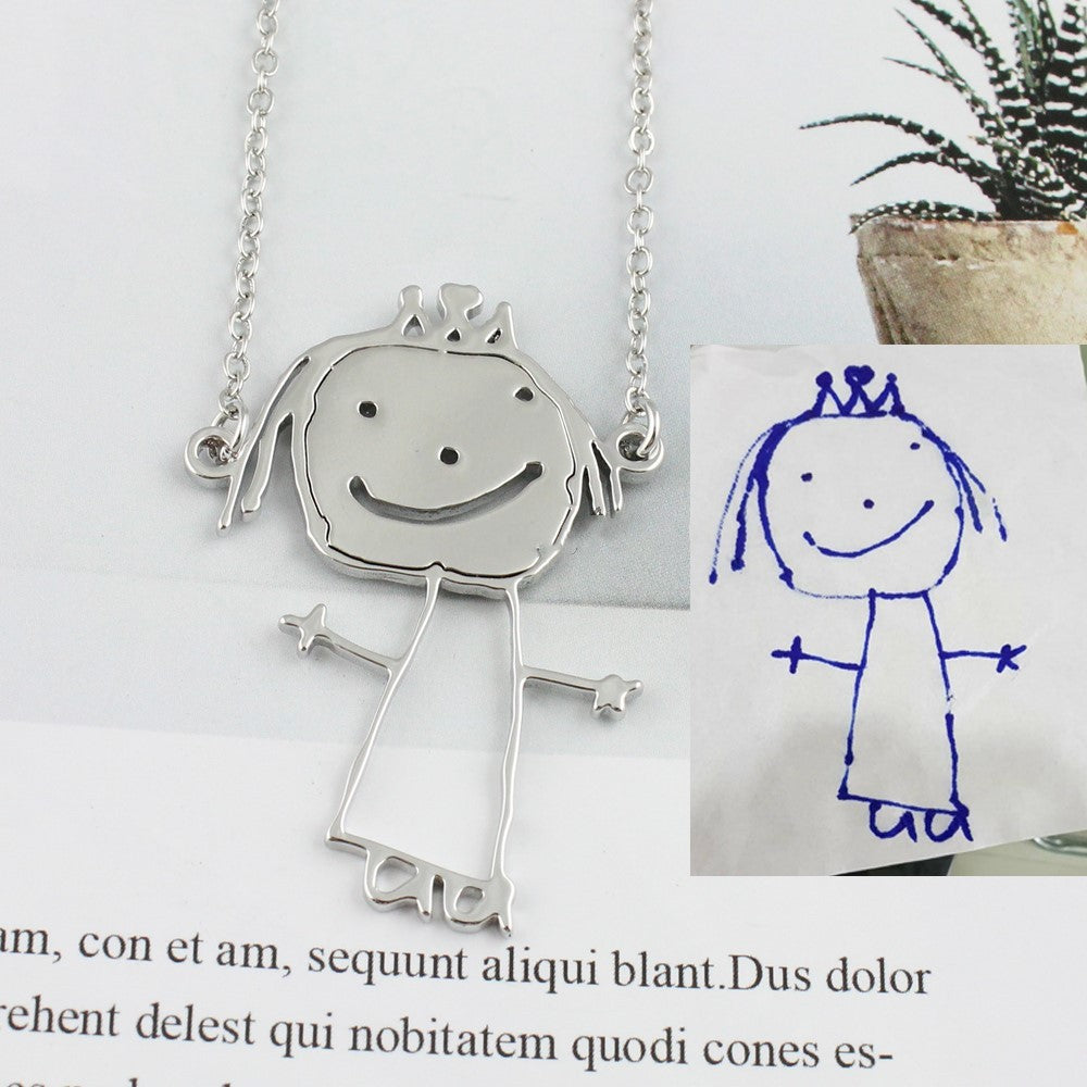 Collana Personalizzata con Disegno Bambino – Ciondolo in Acciaio Inox con Arte Infantile per Mamma o Famiglia