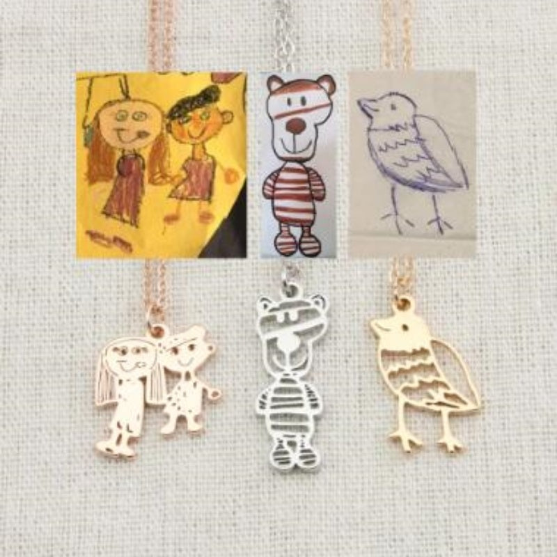 Collana Personalizzata con Disegno Bambino – Ciondolo in Acciaio Inox con Arte Infantile per Mamma o Famiglia