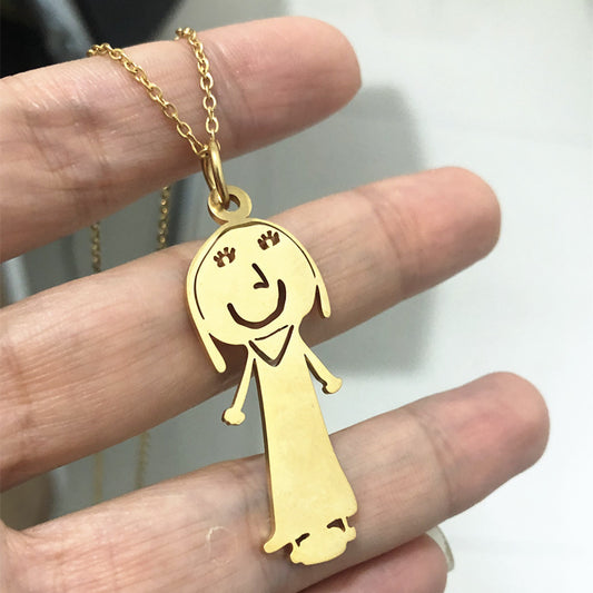 Collana Personalizzata con Disegno Bambino – Ciondolo in Acciaio Inox con Arte Infantile per Mamma o Famiglia
