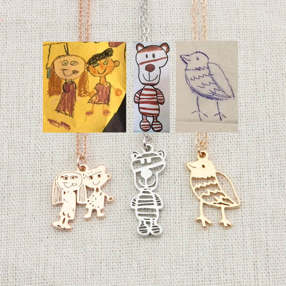 Collana Personalizzata con Disegno Bambino – Ciondolo in Acciaio Inox con Arte Infantile per Mamma o Famiglia