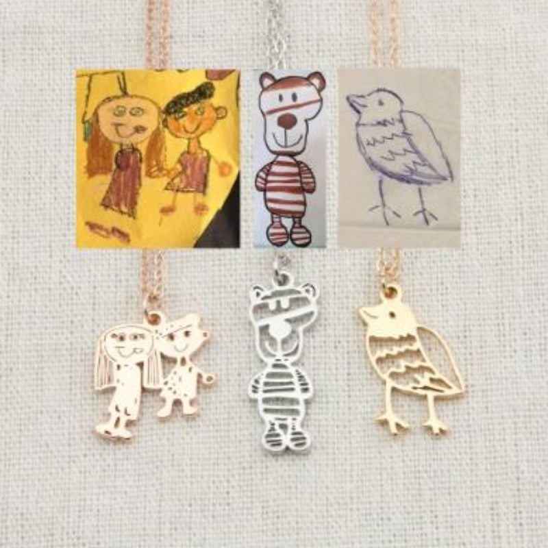 Collana Personalizzata con Disegno Bambino – Ciondolo in Acciaio Inox con Arte Infantile per Mamma o Famiglia