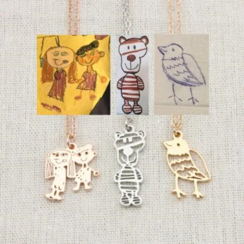 Collana Personalizzata con Disegno Bambino – Ciondolo in Acciaio Inox con Arte Infantile per Mamma o Famiglia