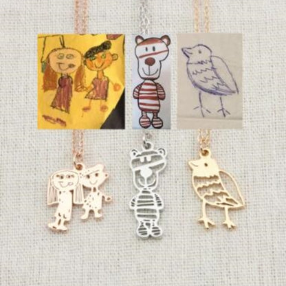 Collana Personalizzata con Disegno Bambino – Ciondolo in Acciaio Inox con Arte Infantile per Mamma o Famiglia