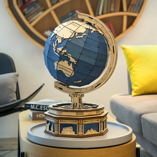 ✨ Regalo premium | Puzzle 3D Globo Terrestre – Modello in Legno da Costruire con 567 Pezzi